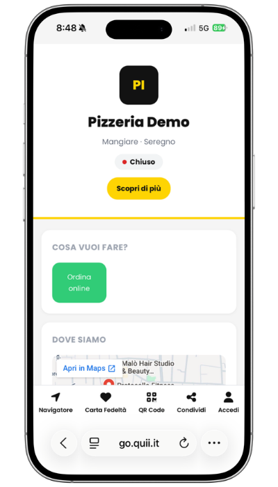 Webapp Quiiordino su smartphone